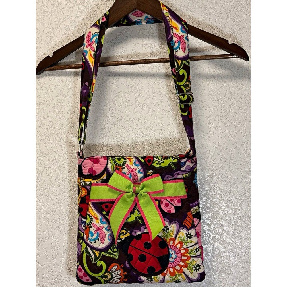 N.Gil Quilted Floral Ladybug Crossbody Bag Multicolor Bow Zip Adjustable Strap